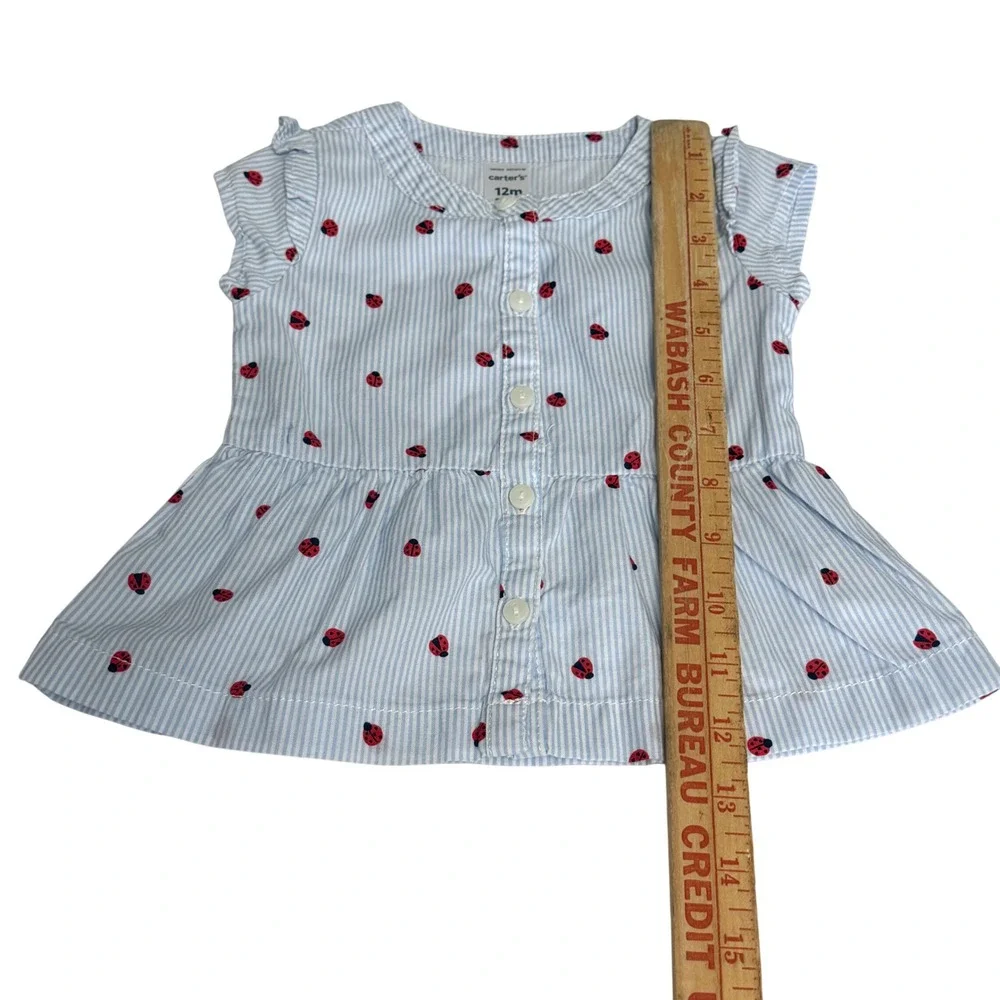 Carters Baby Girl 12M Blue Ladybug Peplum Top and Black Floral Bodysuit Lot 2pc